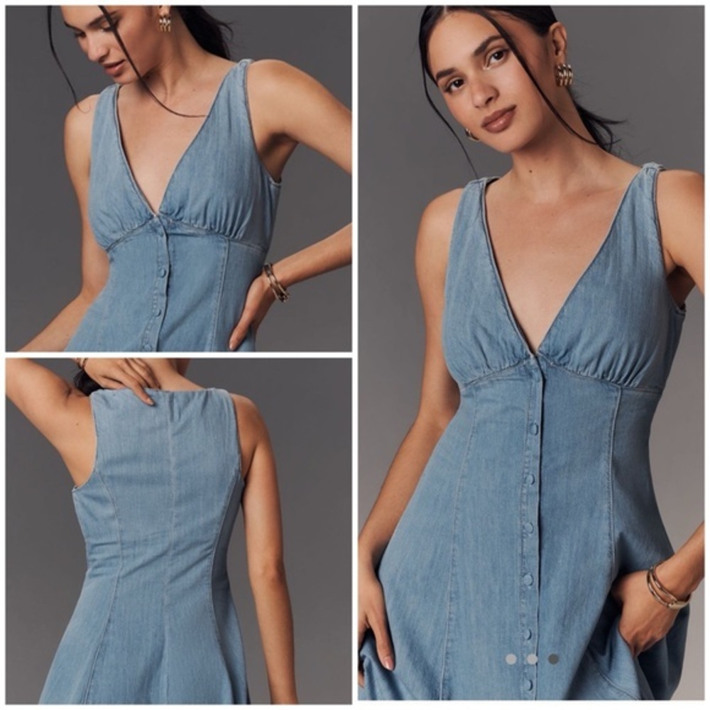 💋Reformation Sebastian  Blue denim Midi Dress size 10